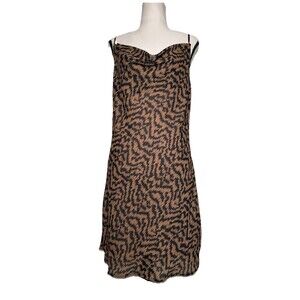 Animal Print Mini Slip Dress Lined Cowl V-neck Women Size Large Lined Y2K‎